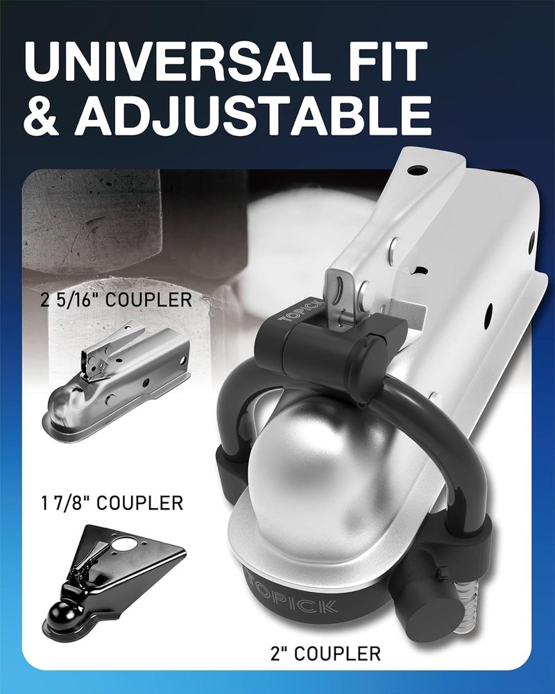 Topick Keyed Alike Trailer Coupler Lock Set, Trailer Lock Kit Include Universal Trailer Hitch Lock & Coupler Latch Lock, Heavy-Duty Anti-Theft Protection for 1-7/8", 2", 2-5/16" Couplers, All Black - Image 3